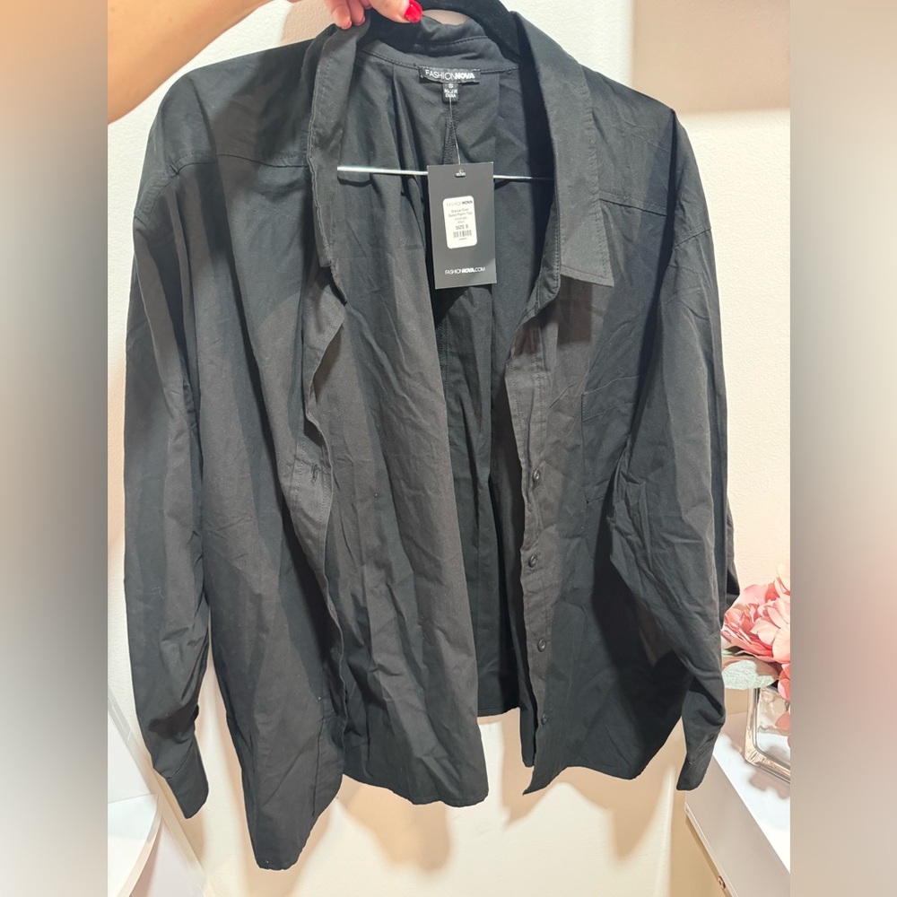 Fashion nova black oversized poplin top | size S | NWT